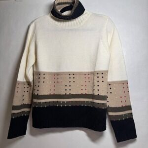 Vtg Wool Blend Carducci Women's Turtleneck Sweater Color Block Sequin Size M 80s